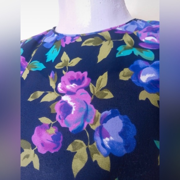 Leslie Fay Vintage Floral Ruffle Midi Dress Size Small - Picture 4 of 11